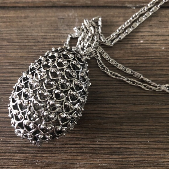 Vintage Double chain sliver dried flower holder necklace - Picture 2 of 4